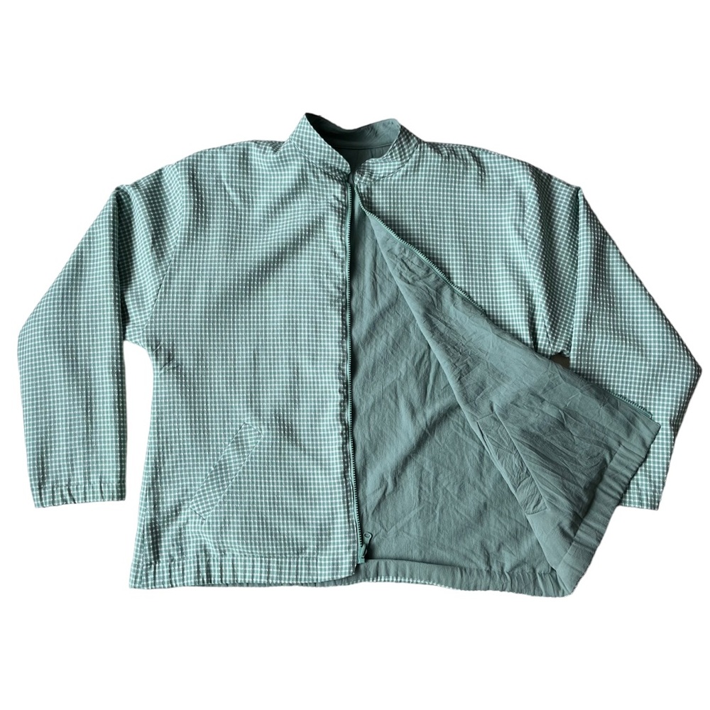 Vintage Reversible Windbreaker Sage Green Gingham Print Jacket